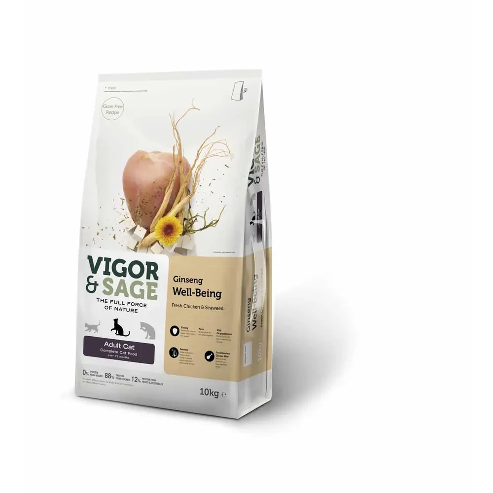 Vigor & Sage Ginseng Well-Being Adult Cat – kornfrit kattefoder til voksne katte - Image 3